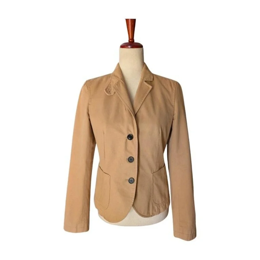 J. Crew Tan Cotton Blazer Jacket Womens Size Small Button Front Corduroy Collar‎